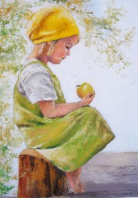 child with green apple