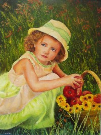 child with red apple