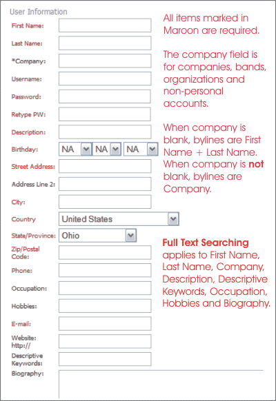 Example of a blank Membership Information form.