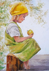 child with green apple