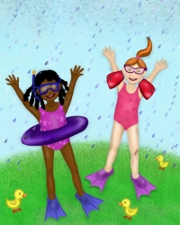 Girls dancing in the rain