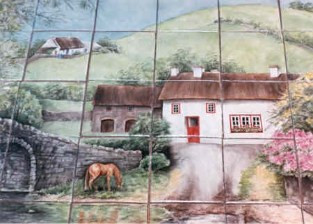 Irish Cottage clay tile mural