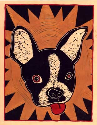 Boston Terrier block print